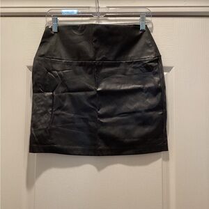 Black Faux Leather High- Wide Waist Mini Skirt with side zipper. (Pkg prints) CL